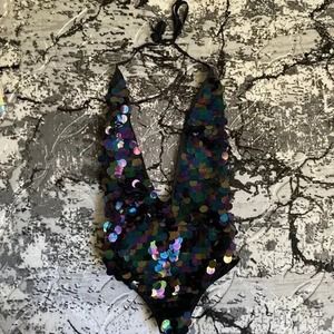 Settle Down One peace Swimsuit Women's Small Black Sequins Swimwear